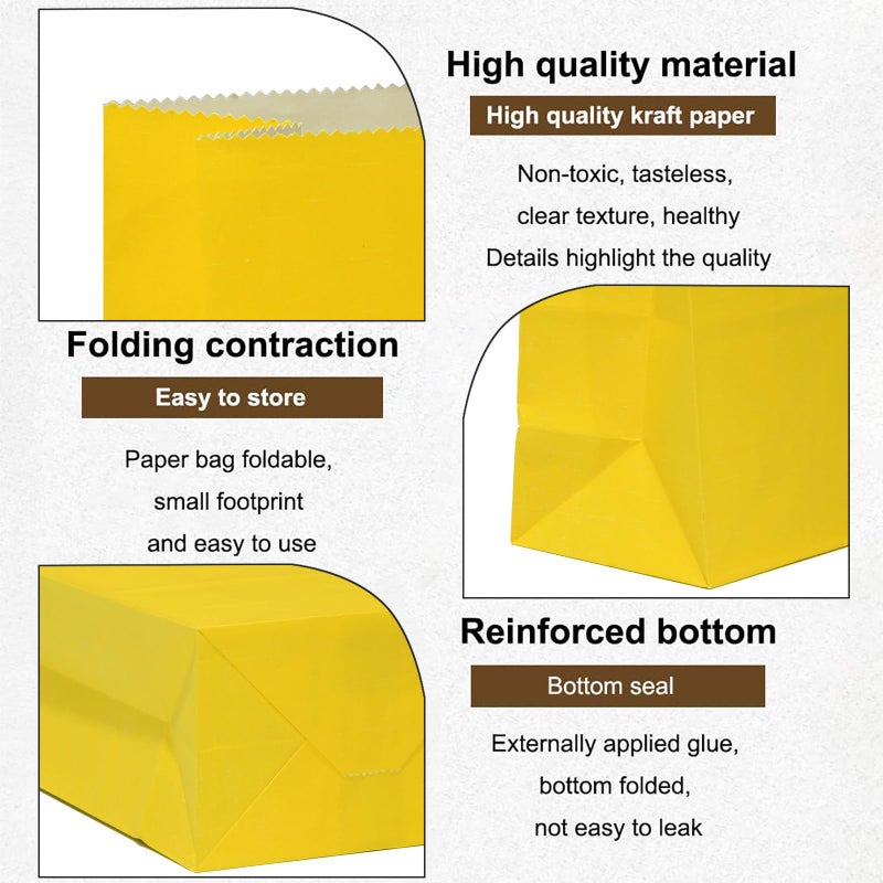 KEYYOOMY 50 CT Small Paper Bags Yellow Party Goodie Bags Party Favor Bag Paper Lunch Bag (Yellow, 50 CT, 9.4 X 5.1 X 3.1 In) - Image 4